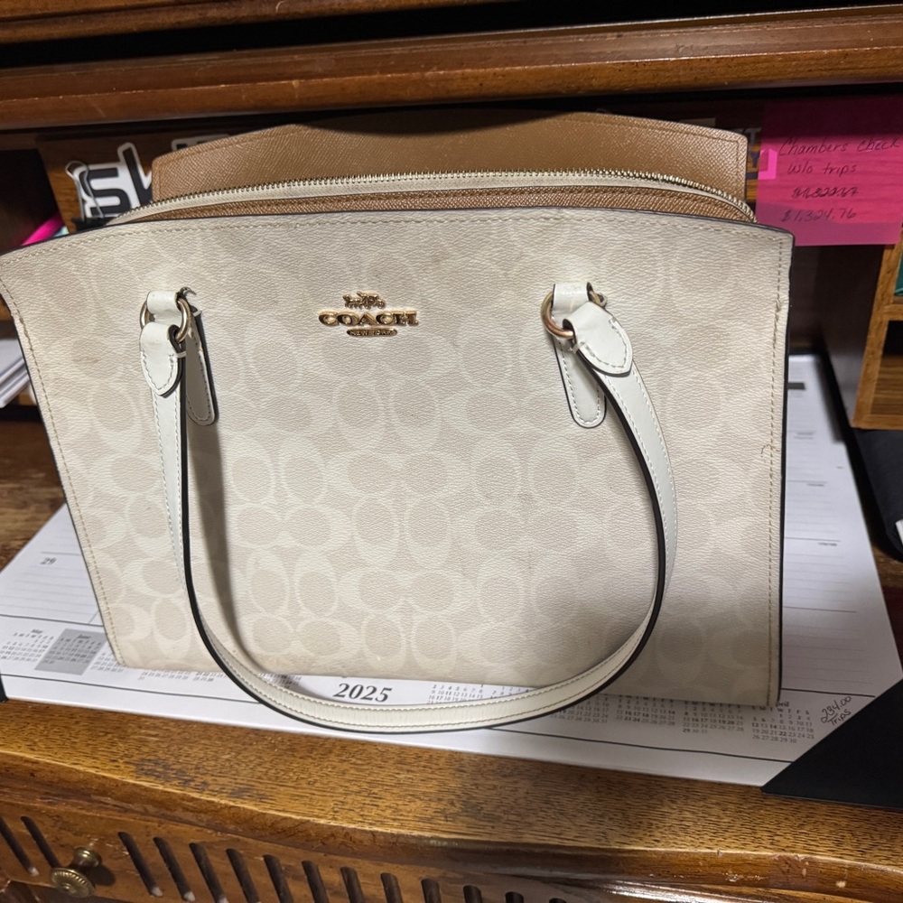 Coach Cream Shoulder Bag with Signature Design